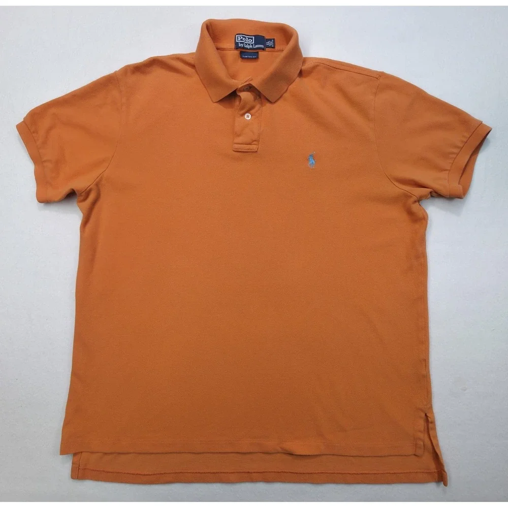 Polo‎ Ralph Lauren Polo Shirt Mens XL Orange Blue Pique Custom Fit